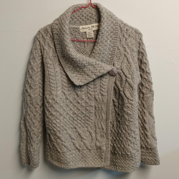 Aran Mor Ireland 100% Merino Wool Cardigan Women's Sweater Cable Knit Shawl S - Picture 2 of 9